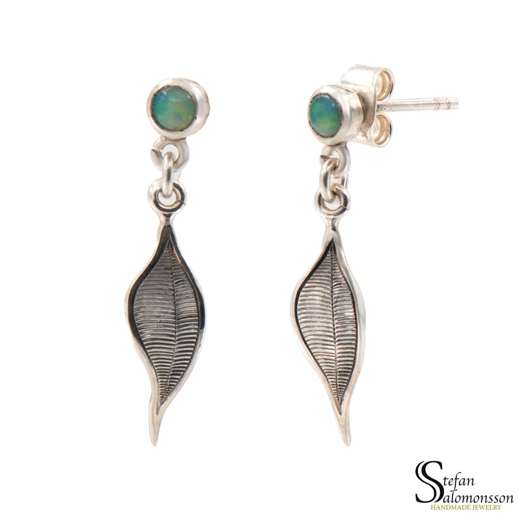 Silver leaf earrings with stones