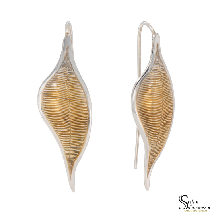 Silver leaf earrings with gold-plating