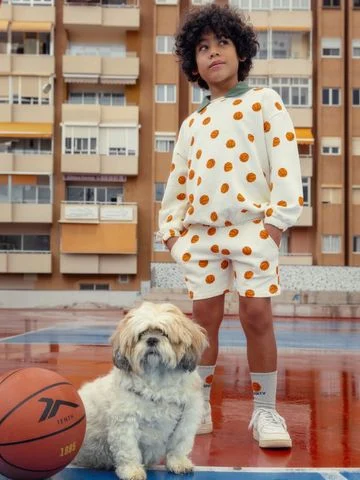 Mini Rodini - Basketball aop Collar Sweatshirt, Offwhite