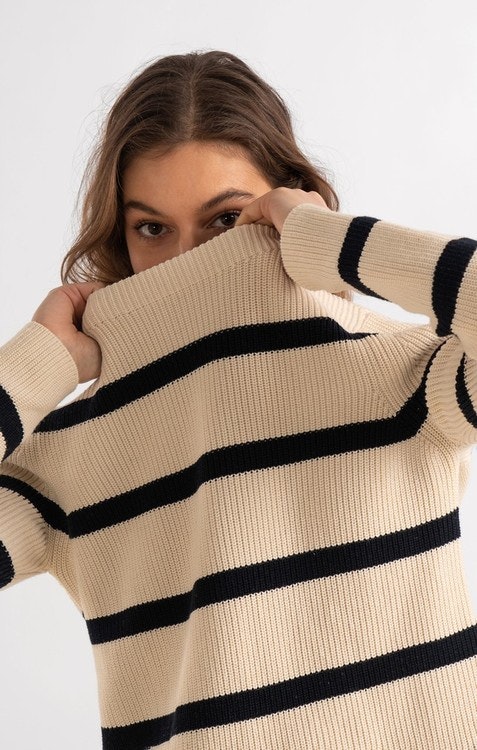 Boomerang - Leonie Org. Cotton Stripe Sweater, Offwhite