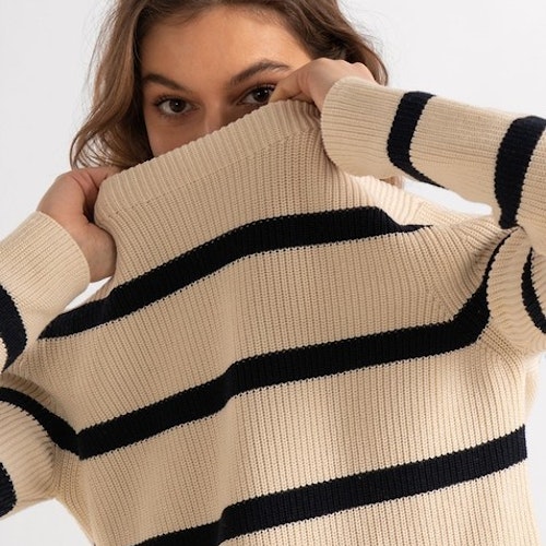 Boomerang - Leonie Org. Cotton Stripe Sweater, Offwhite
