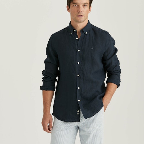 Morris - Douglas Linen Shirt, Navy Blue