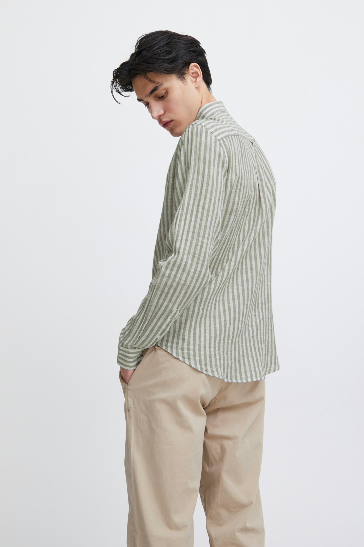 CF - Anton LS BD Striped Linen Mix Shirt (Vetiver)