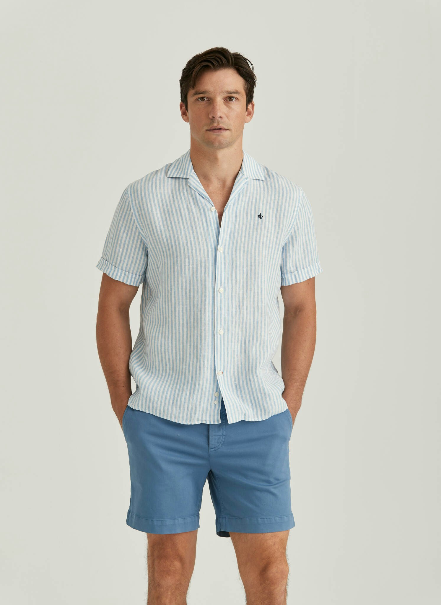 Morris - Short Sleeve Linen Shirt, Blue