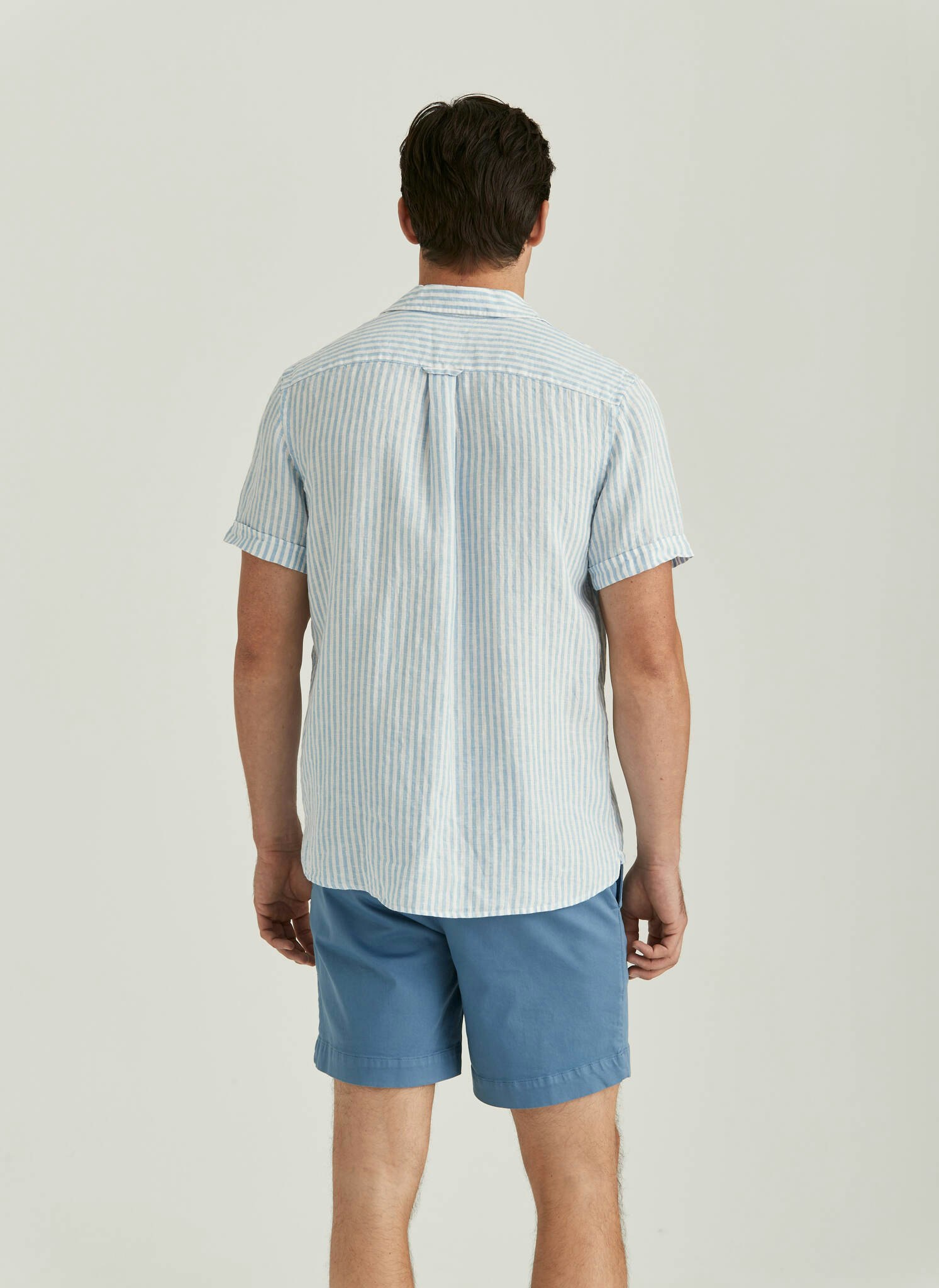 Morris - Short Sleeve Linen Shirt, Blue