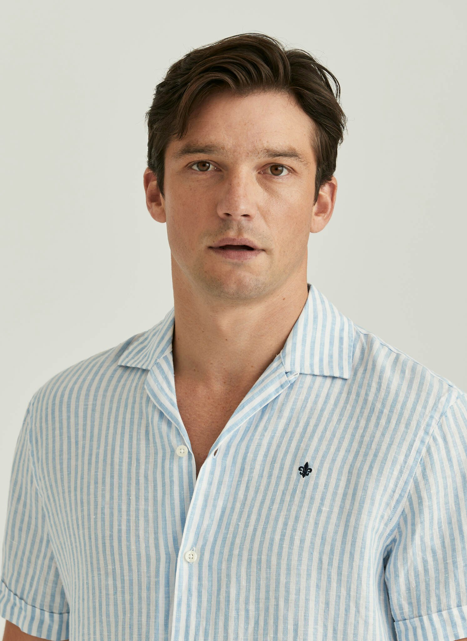 Morris - Short Sleeve Linen Shirt, Blue
