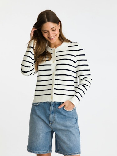 Neo Noir - Tippi Knit Stripe Cardigan (White/ Navy)