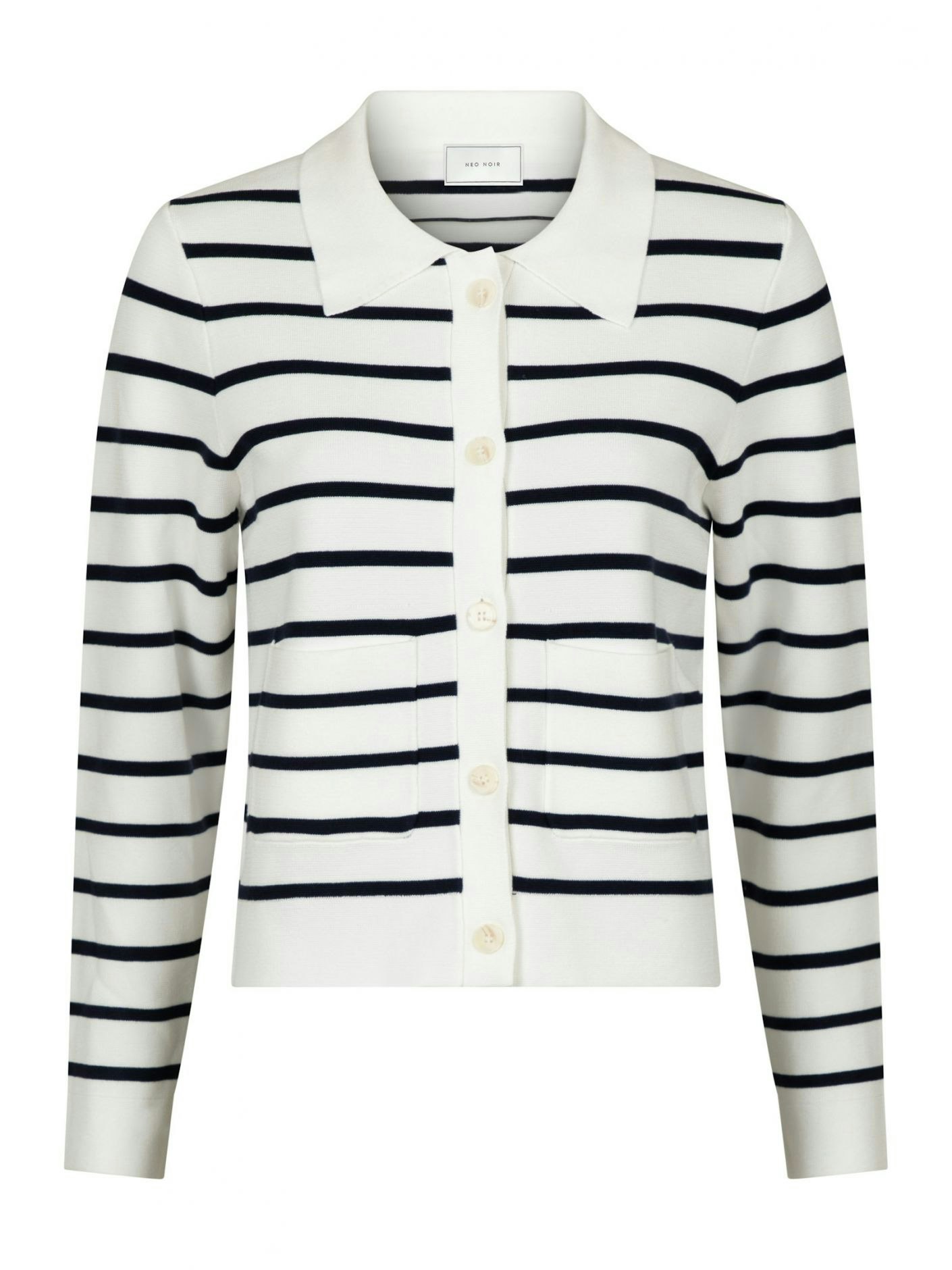 Neo Noir - Tippi Knit Stripe Cardigan (White/ Navy)