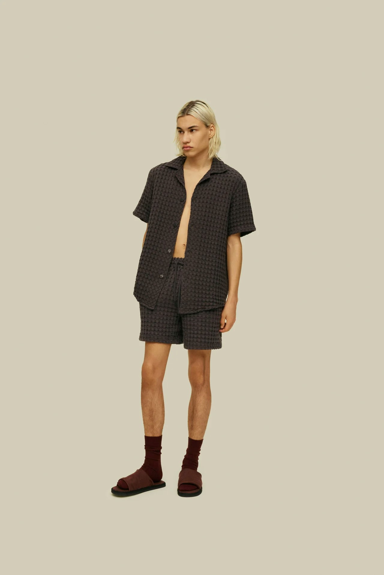 Oas Company - Nearly Black Porto Waffle Shorts