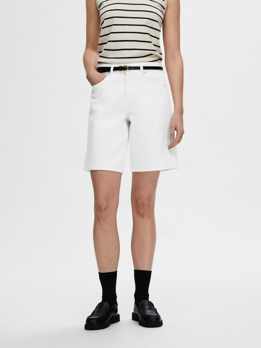 Selected Femme - SLFLEXIA MW WHITE BERMUDA DENIM SHORTS