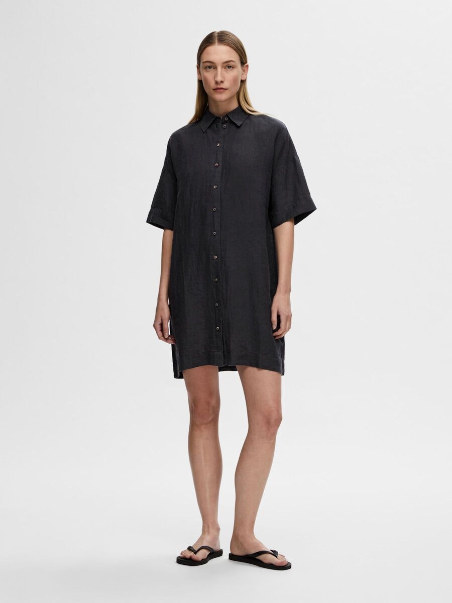 Selected Femme - SLFLINNIE 2/4 SHORT LINEN SHIRT DRESS (Black)