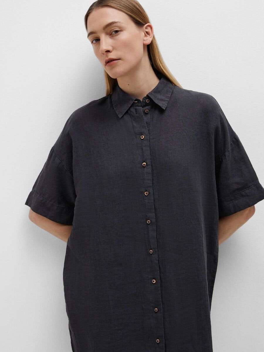 Selected Femme - SLFLINNIE 2/4 SHORT LINEN SHIRT DRESS (Black)