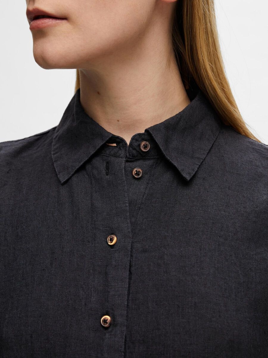 Selected Femme - SLFLINNIE 2/4 SHORT LINEN SHIRT DRESS (Black)