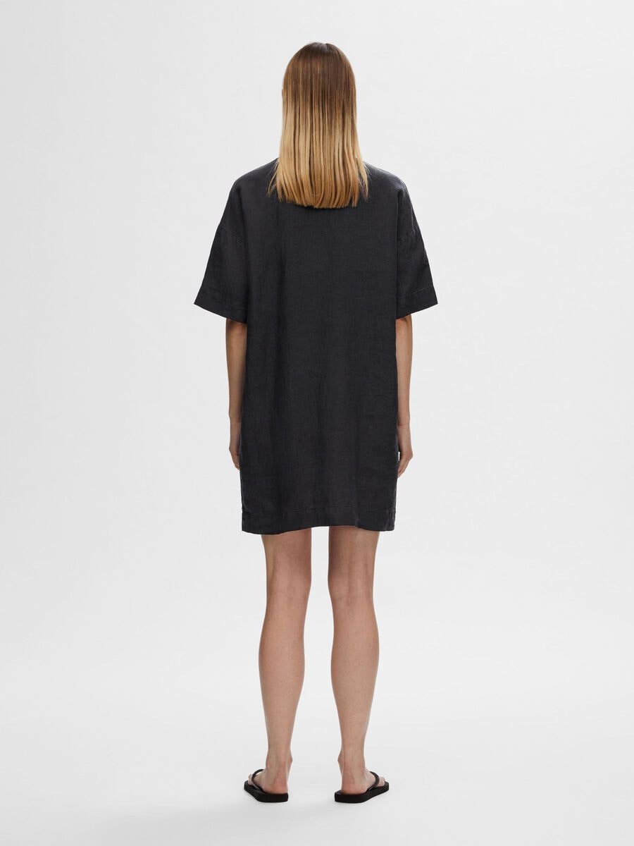 Selected Femme - SLFLINNIE 2/4 SHORT LINEN SHIRT DRESS (Black)