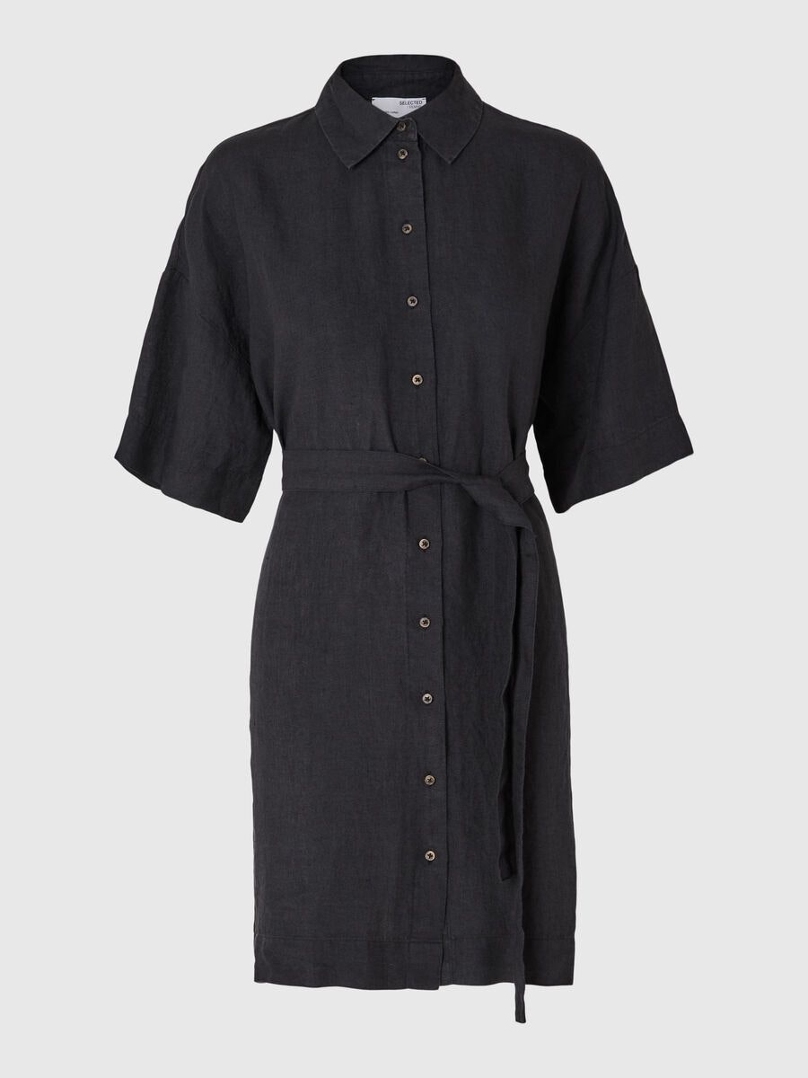 Selected Femme - SLFLINNIE 2/4 SHORT LINEN SHIRT DRESS (Black)