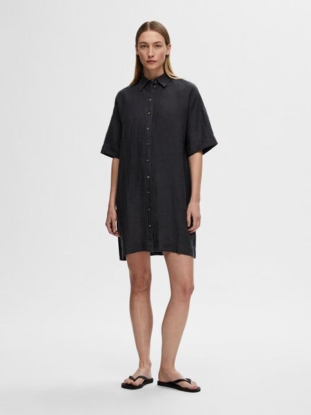 Selected Femme - SLFLINNIE 2/4 SHORT LINEN SHIRT DRESS (Black)