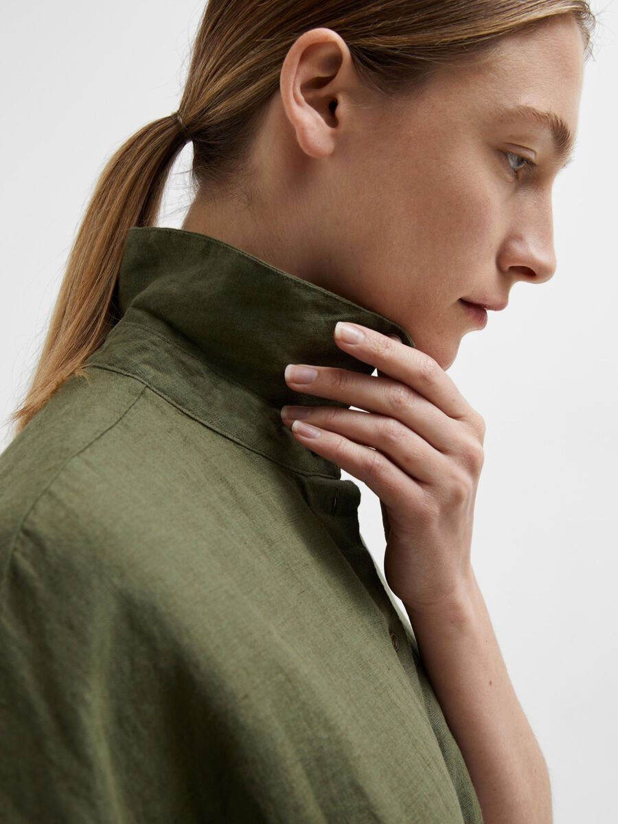 Selected Femme - SLFLINNIE 2/4 SHORT LINEN SHIRT DRESS (Olivine)