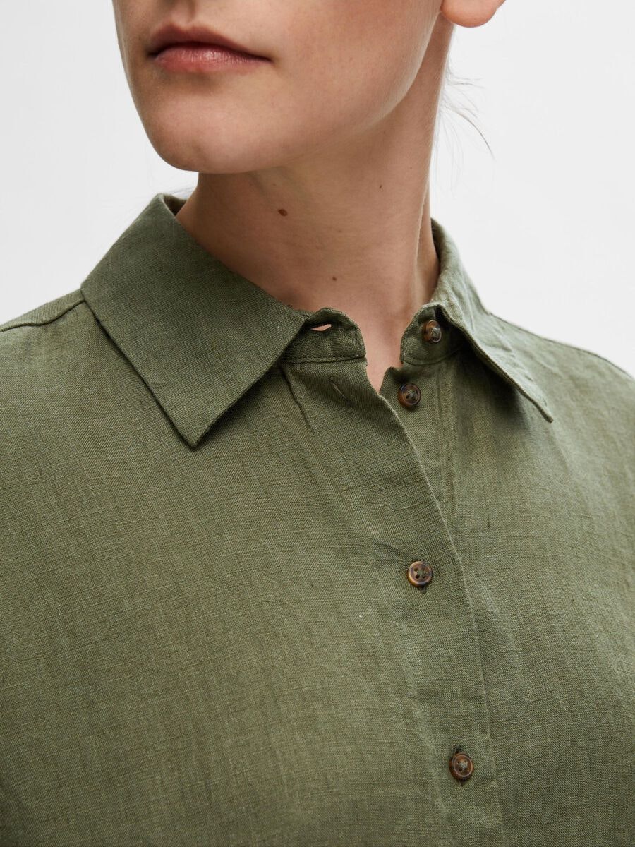 Selected Femme - SLFLINNIE 2/4 SHORT LINEN SHIRT DRESS (Olivine)