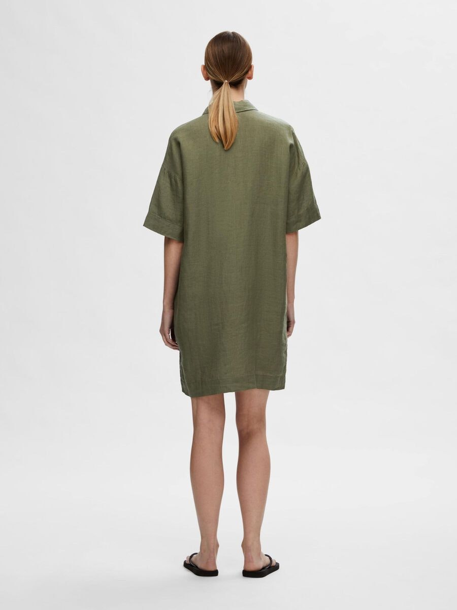 Selected Femme - SLFLINNIE 2/4 SHORT LINEN SHIRT DRESS (Olivine)