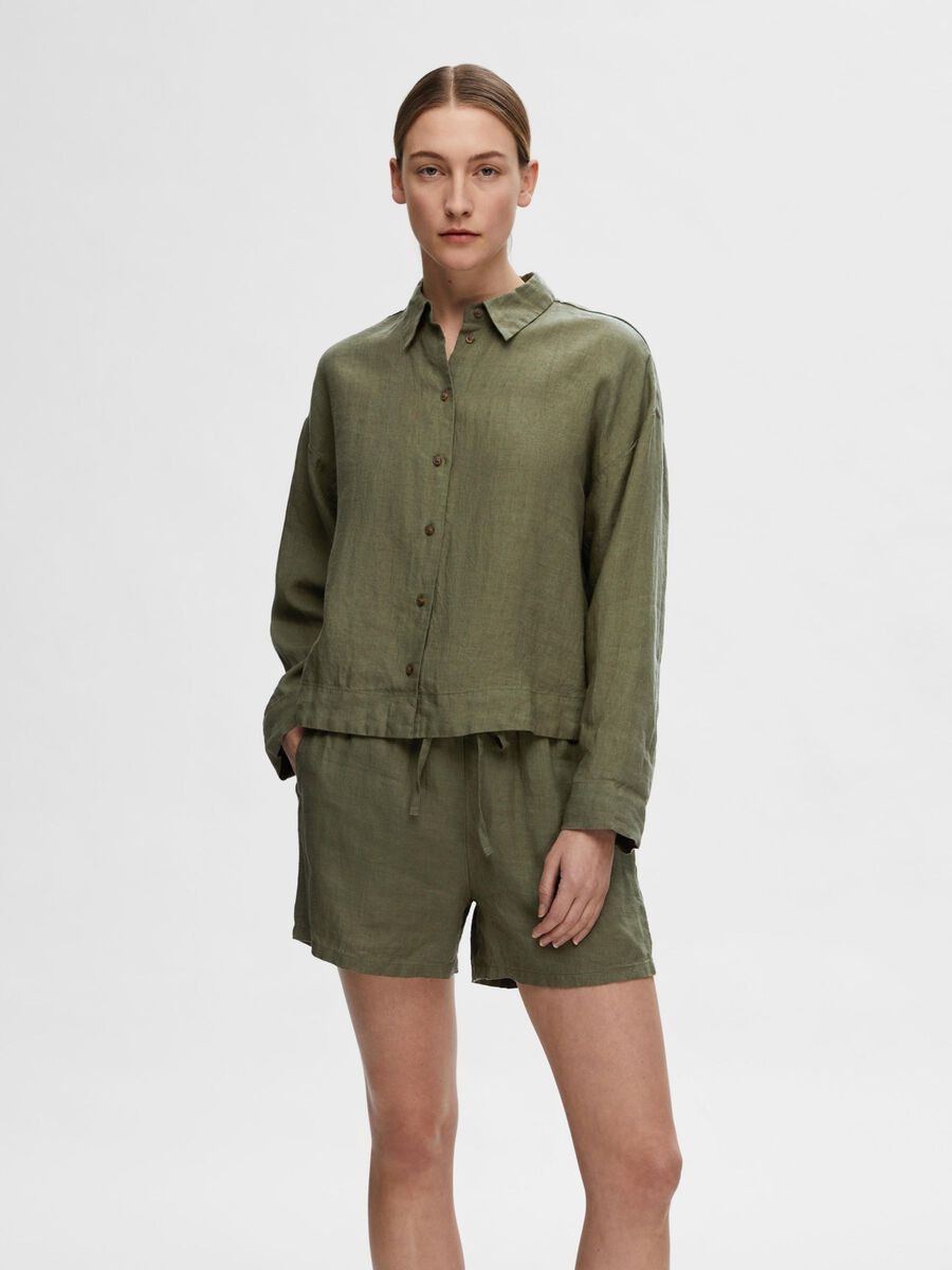Selected Femme - SLFLINNIE LS LINEN SHIRT B (Olivine