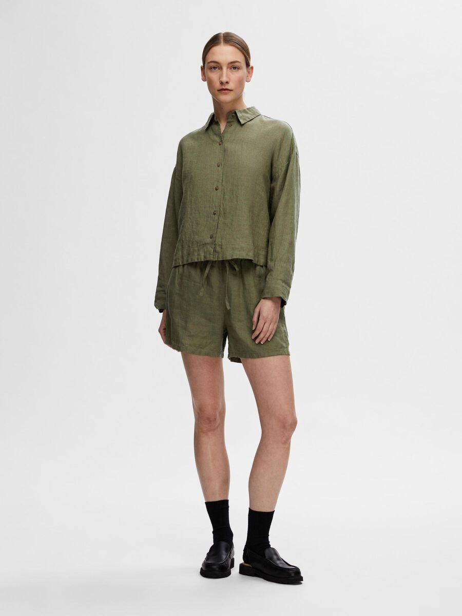 Selected Femme - SLFLINNIE LS LINEN SHIRT B (Olivine