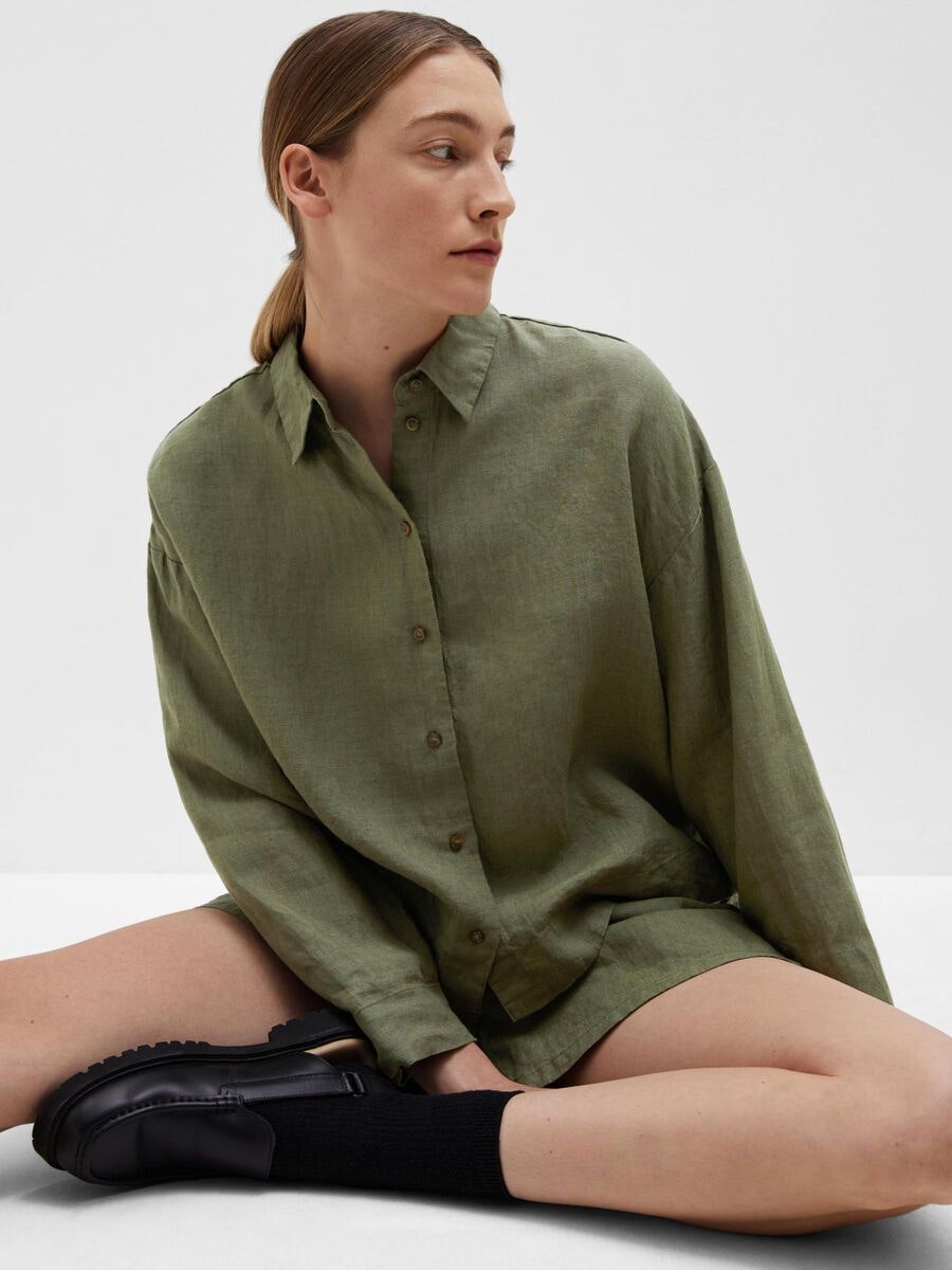 Selected Femme - SLFLINNIE LS LINEN SHIRT B (Olivine