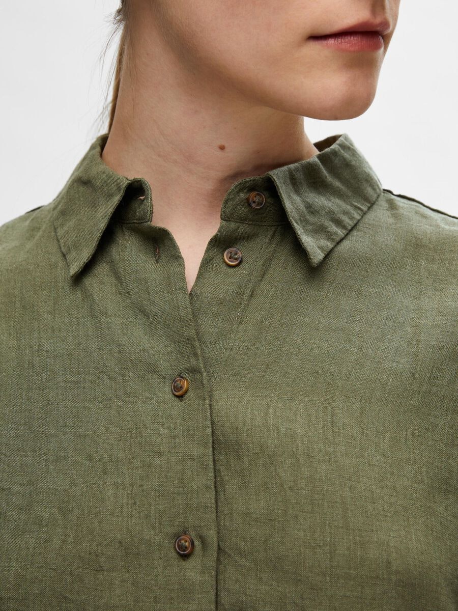 Selected Femme - SLFLINNIE LS LINEN SHIRT B (Olivine