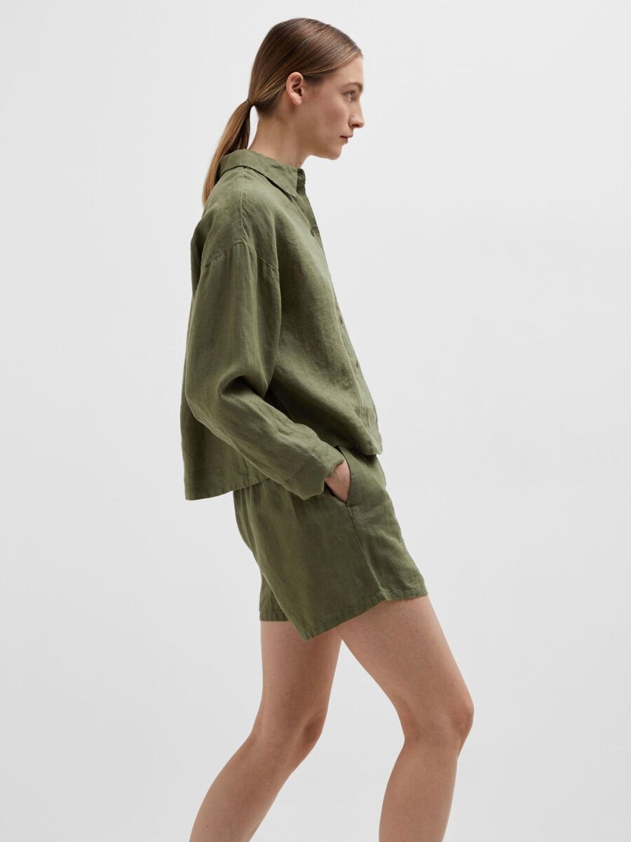 Selected Femme - SLFLINNIE MW LINEN SHORTS B (Olivine)