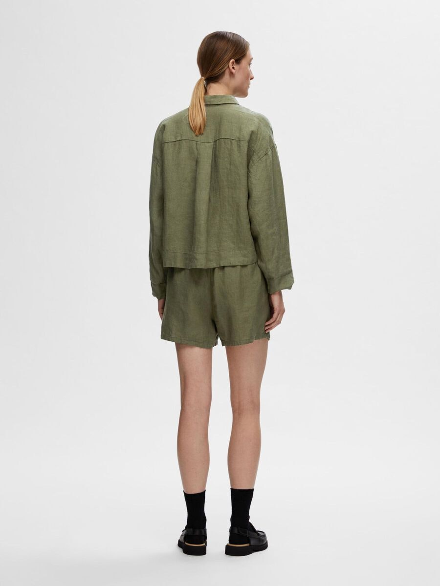 Selected Femme - SLFLINNIE MW LINEN SHORTS B (Olivine)