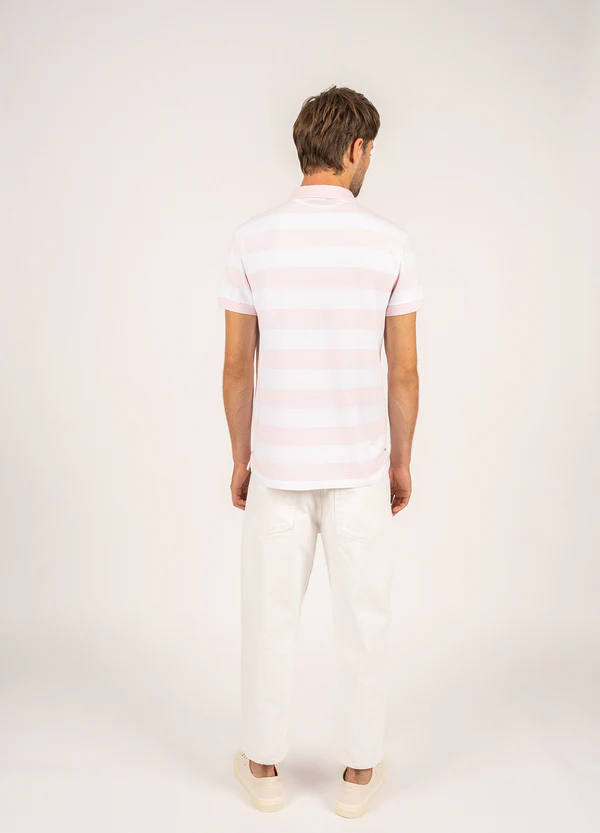 Saint James - Scott polo shirt with large stripes (Rose/ Blanc)