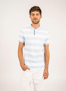 Saint James - Scott polo shirt with large stripes (Ciel/ Blanc)