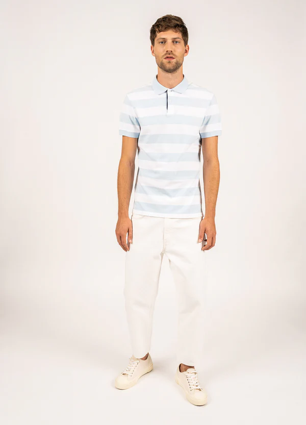 Saint James - Scott polo shirt with large stripes (Ciel/ Blanc)