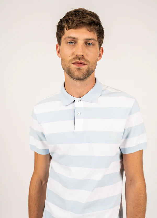 Saint James - Scott polo shirt with large stripes (Ciel/ Blanc)
