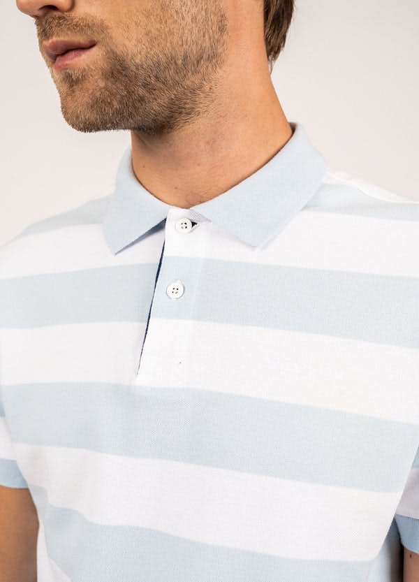 Saint James - Scott polo shirt with large stripes (Ciel/ Blanc)