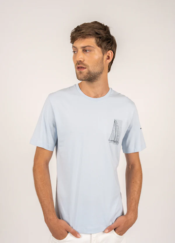 Saint James - Cédric t-shirt with boat print (Ciel)