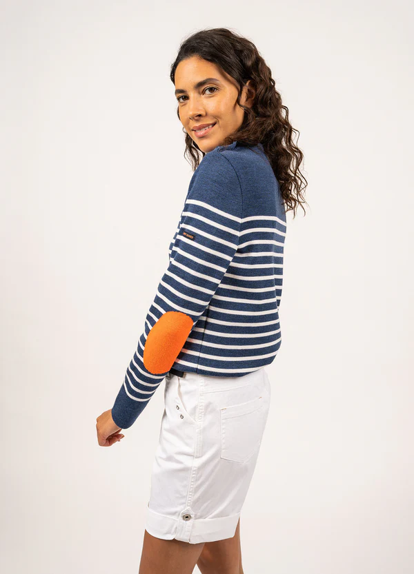 Saint James - Brégançon striped sailor jumper (Jean/ Blanc/ Orange Fluo)