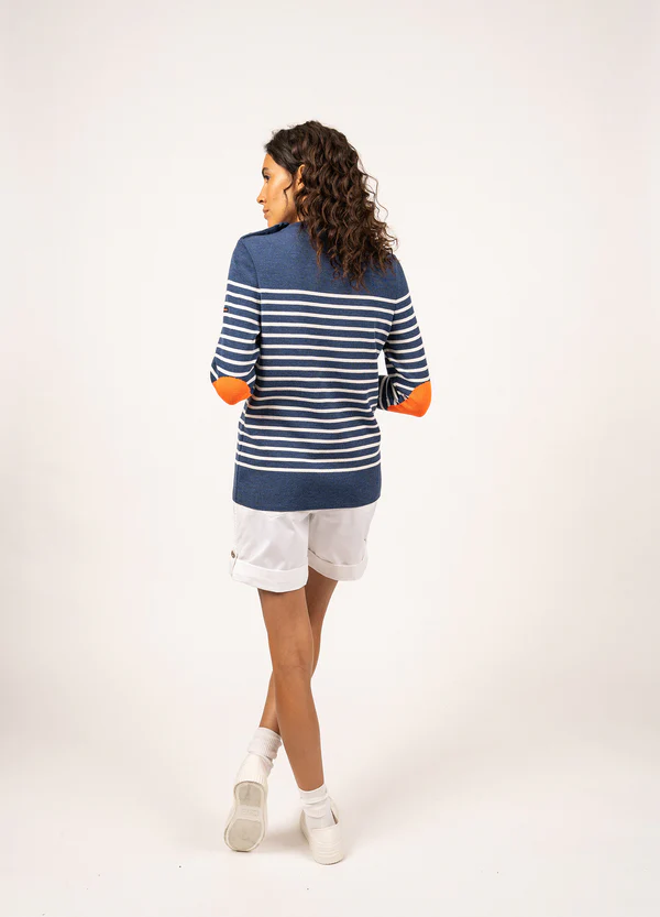 Saint James - Brégançon striped sailor jumper (Jean/ Blanc/ Orange Fluo)