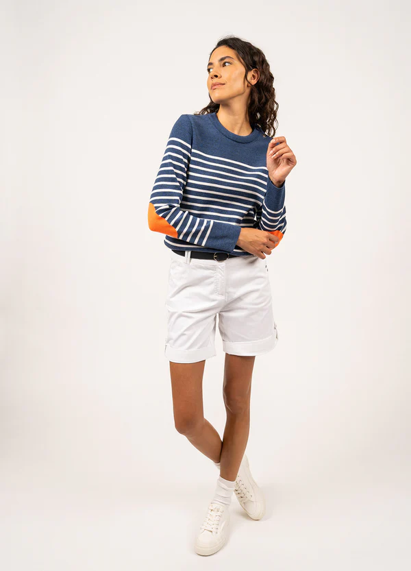 Saint James - Brégançon striped sailor jumper (Jean/ Blanc/ Orange Fluo)