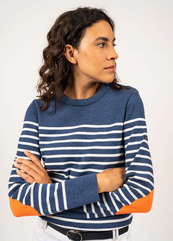 Saint James - Brégançon striped sailor jumper (Jean/ Blanc/ Orange Fluo)