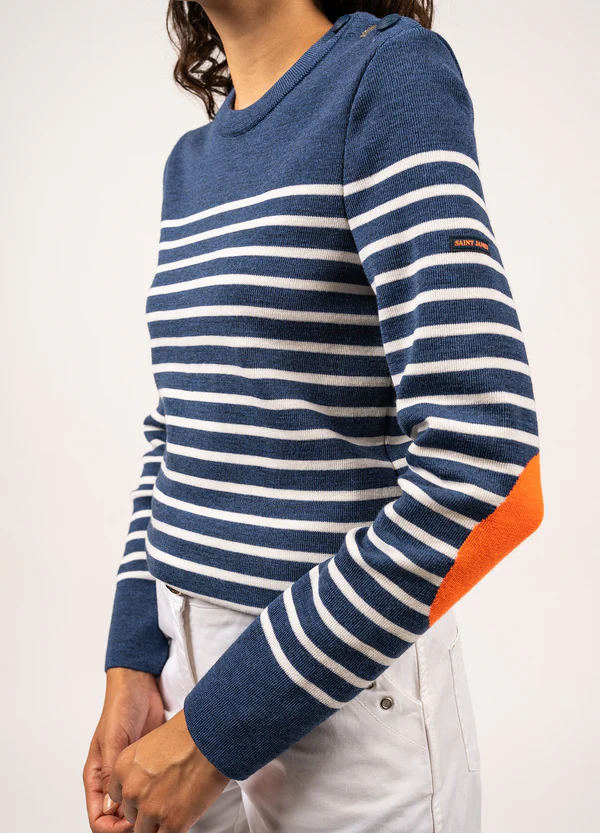 Saint James - Brégançon striped sailor jumper (Jean/ Blanc/ Orange Fluo)