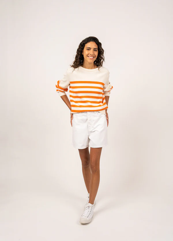 Saint James - Lanester sweatshirt style jumper (Ecume/ Orange Fluo)