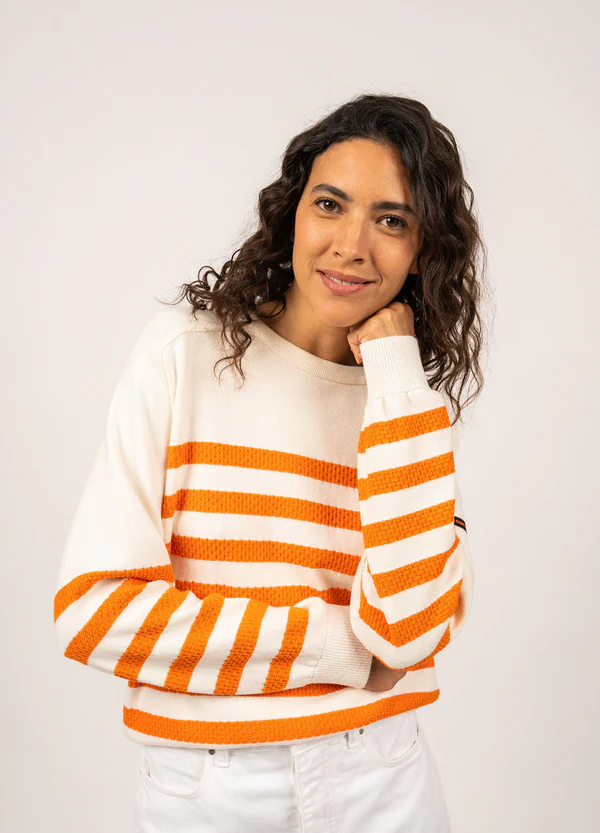 Saint James - Lanester sweatshirt style jumper (Ecume/ Orange Fluo)
