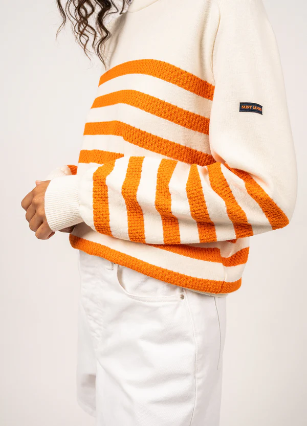 Saint James - Lanester sweatshirt style jumper (Ecume/ Orange Fluo)