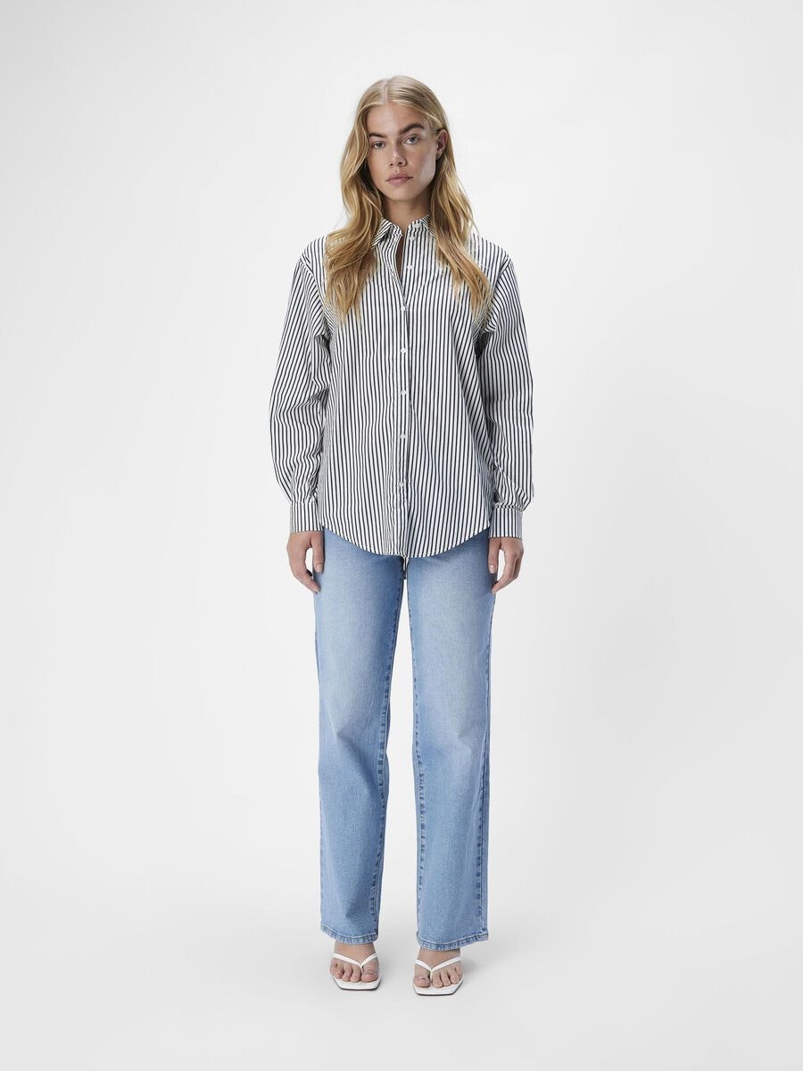Object - OBJTUTTA LO L/S SHIRT (White/ Black Stripes)