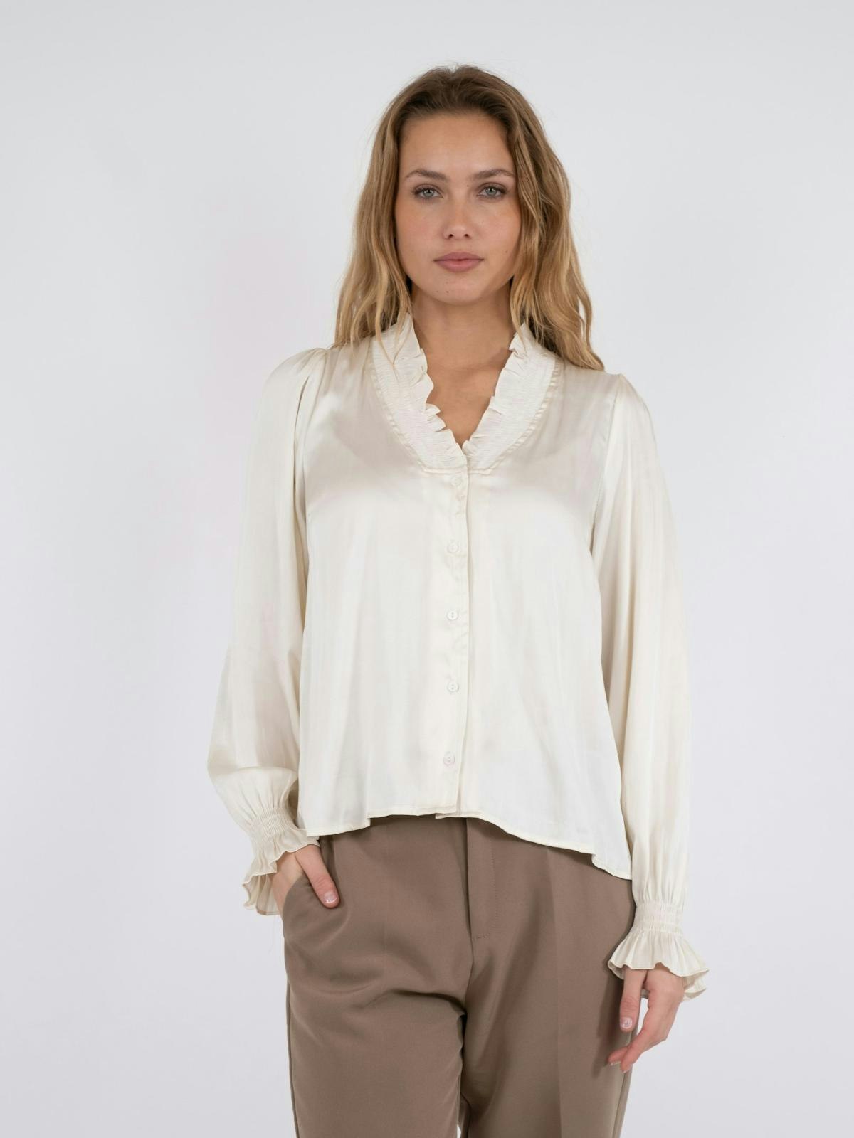 Neo Noir - Brielle Satin Blouse (Off White)
