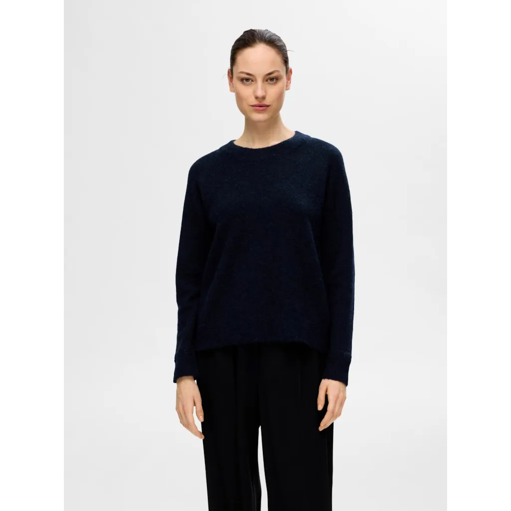 Selected Femme - SLFLULU LS KNIT O-NECK NOOS (Dk Sapphire)