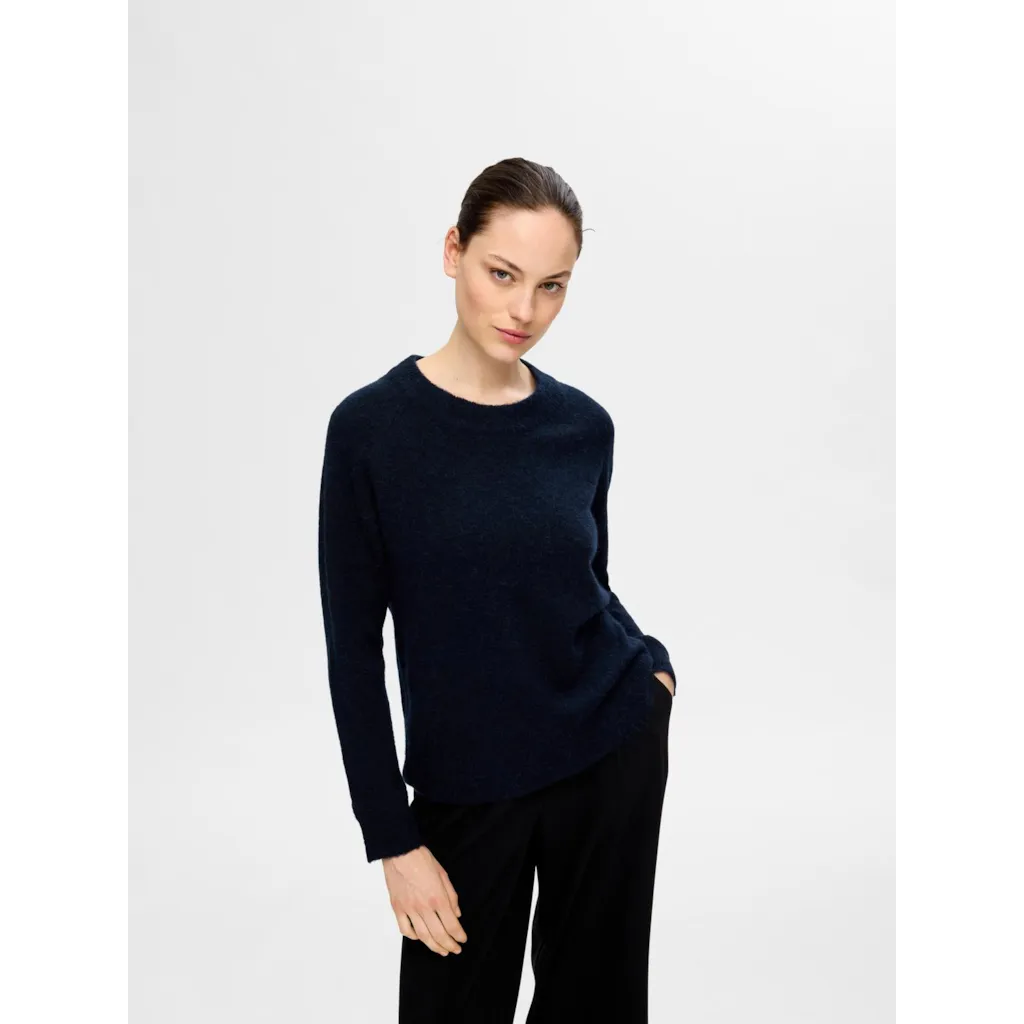 Selected Femme - SLFLULU LS KNIT O-NECK NOOS (Dk Sapphire)