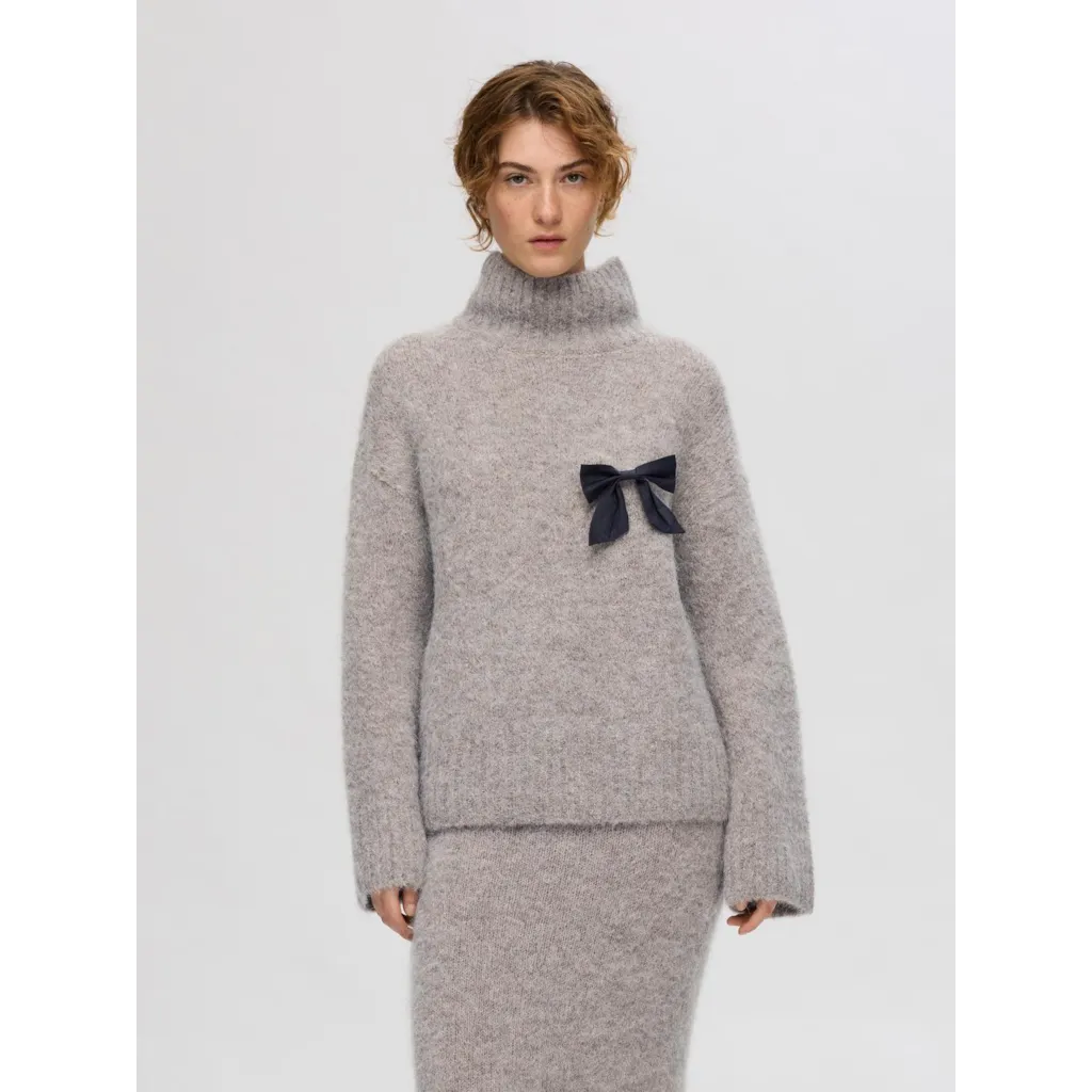 Selected Femme - SLFGABELLA LS KNIT HIGH-NECK NOOS (Steel Gray)