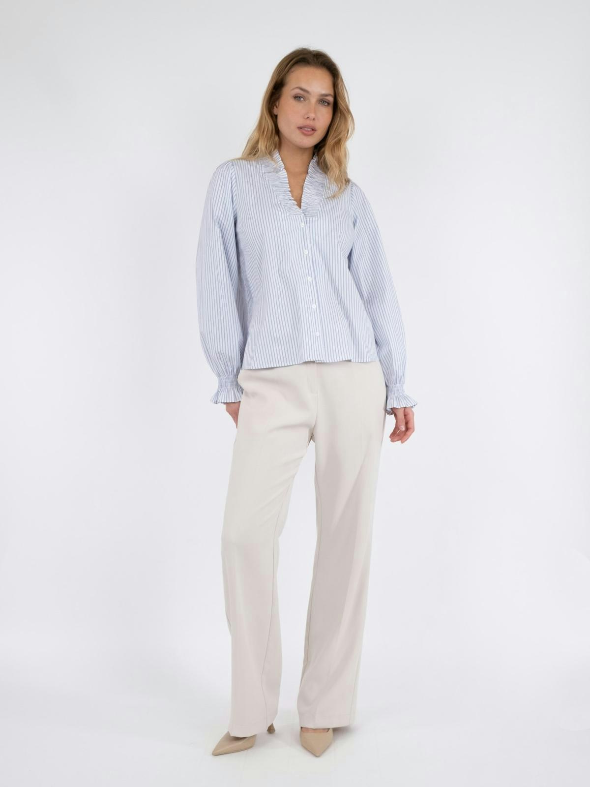 Neo Noir - Brielle Stripe Shirt (White/ Light Blue)