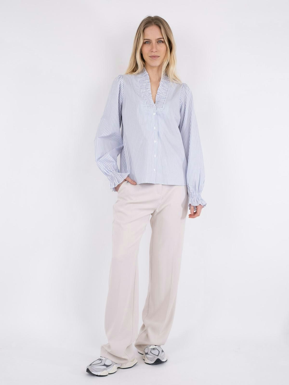 Neo Noir - Brielle Stripe Shirt (White/ Light Blue)